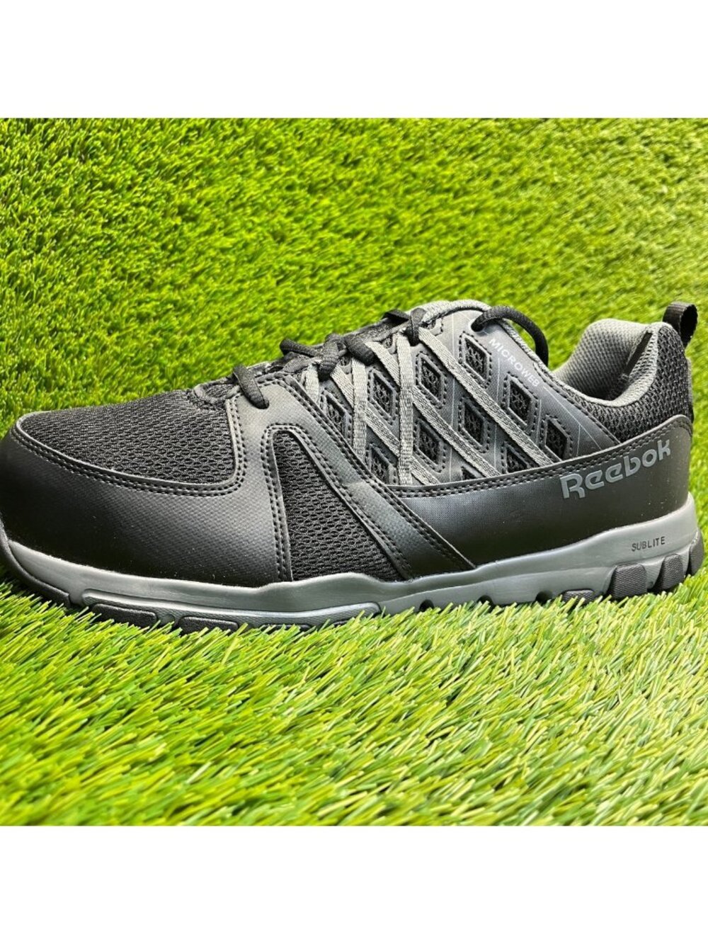 Reebok Sublite Mens Size 13  Black Gray Steel Safety‎ Toe Work Shoes Sneakers